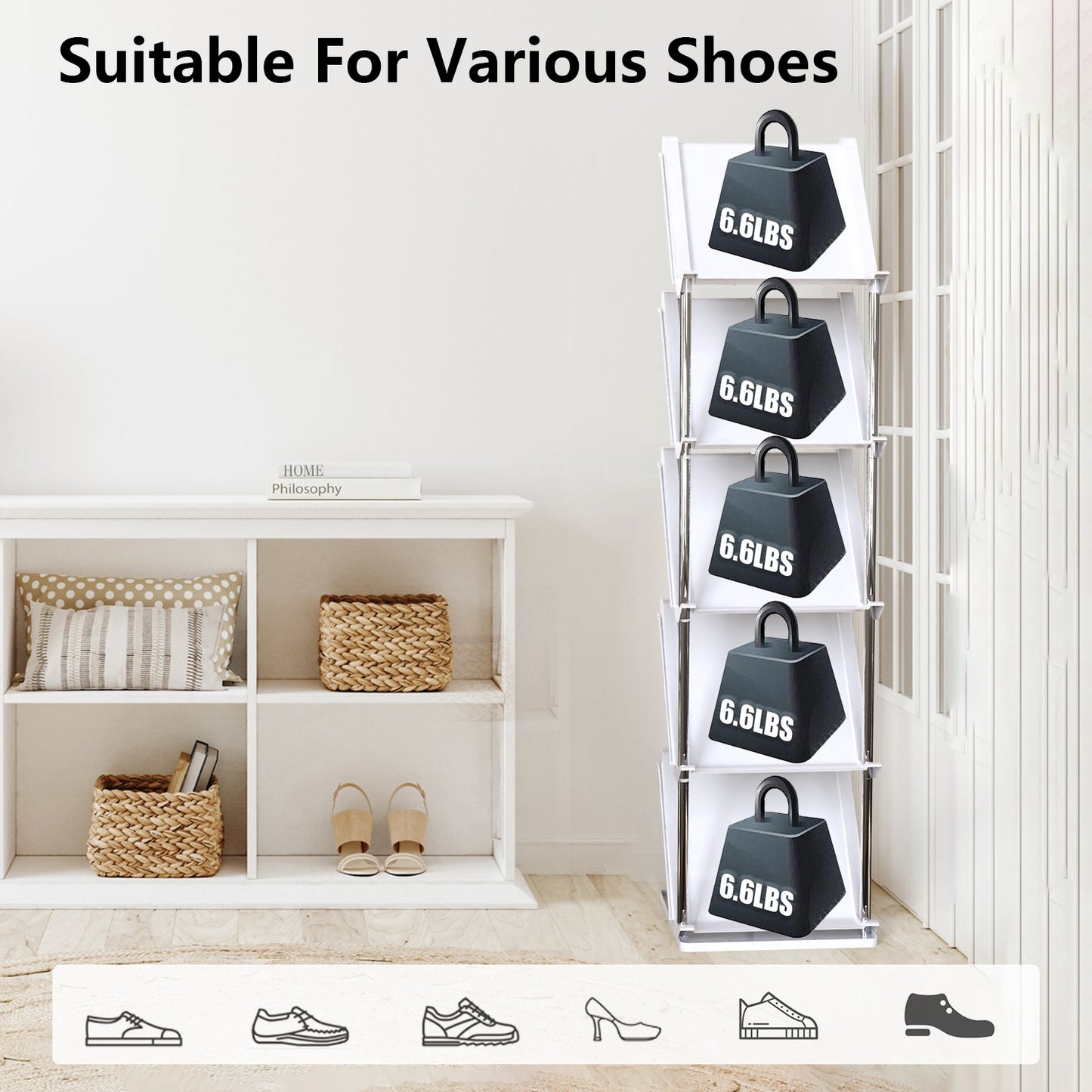 8 Tier Vertical Shoe Rack Narrow Free Standing Storage Organizer For Entryway Space-Saving Stackable Shoe Holder Corner Shoe Tower For Entryway Bedroom Hallway Living Room
