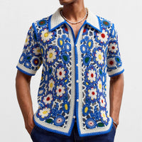 Ethnic Style Crochet Knitted Shirt Short Sleeved
