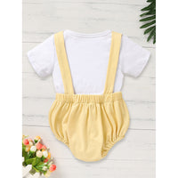 Infant Baby Boy Gentleman Outfit Summer Short Sleeve Crew Neck T Shirt First Birthday Suspender Romper Jumpsuit Set
