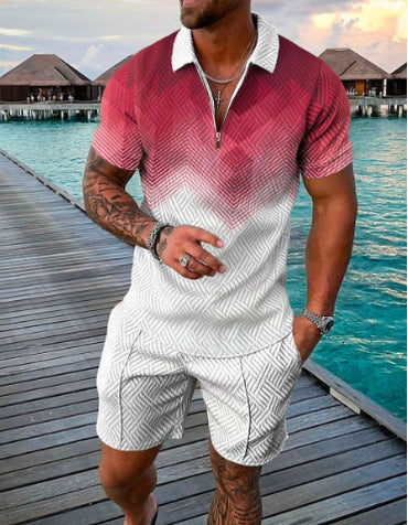 Men's Casual Contrast Color POLO Zip Lapel Shirt