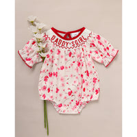 Infant Girls' Floral Smocked Romper 'DADDY'S Girl' Embroidery Short Sleeve Crew Neck Adorable Princess Party Bodysuit