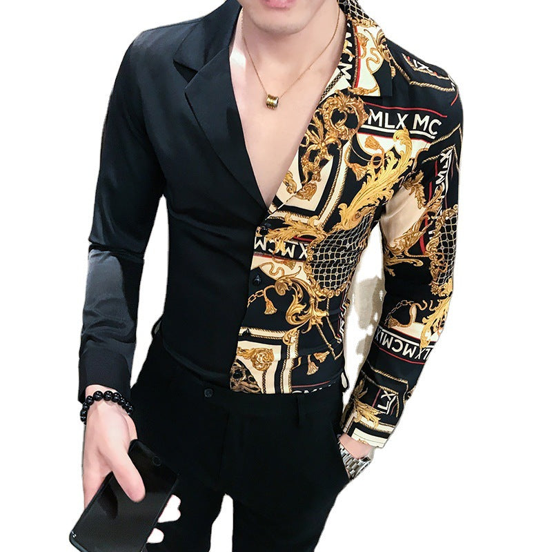 British Style Long-sleeved Printed Shirt Men's Slim Fit