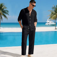 Mens Linen Shirt And Pants Two-piece Set