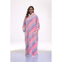 Oversized Wearable Hooded Blanket With Print Glow In The Dark Long Size-59in Sherpa Warm Sweatshirt For Women