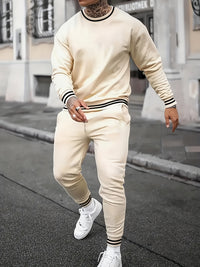 Sports Men's Clothing Casual Retro Digital Printed Round Neck Sweater Suit