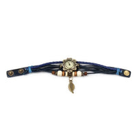 Beautiful Bohemian Style Retro Handmade Leather Tree Leaf Women's Watches Blue