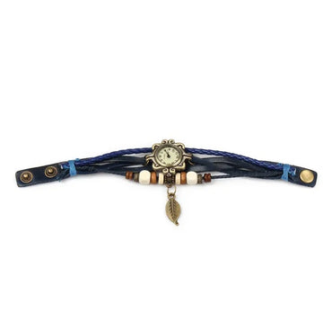Beautiful Bohemian Style Retro Handmade Leather Tree Leaf Women's Watches Blue