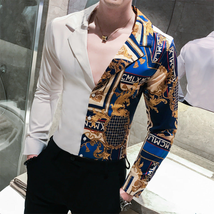 British Style Long-sleeved Printed Shirt Men's Slim Fit