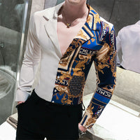 British Style Long-sleeved Printed Shirt Men's Slim Fit
