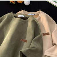 Retro Men's Suede Loose Half Sleeve T-shirt Teenagers Pop Top