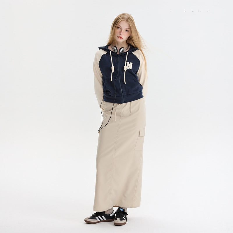 American-style BM-style Short Zipper Contrast Color Sweatshirt Coat