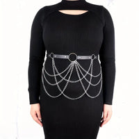 Black Leather Strap Fashion All-match Chain Tassels Waist Chain