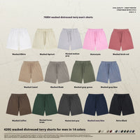 Washed Bi Pattern Dyed Vintage Terry Men's Sports Pure Cotton Shorts