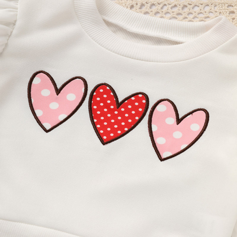 Toddler Girl's Heart Print 2-Piece Set, Crewneck Long Sleeve Ruffle Top & Flare Leg Pants