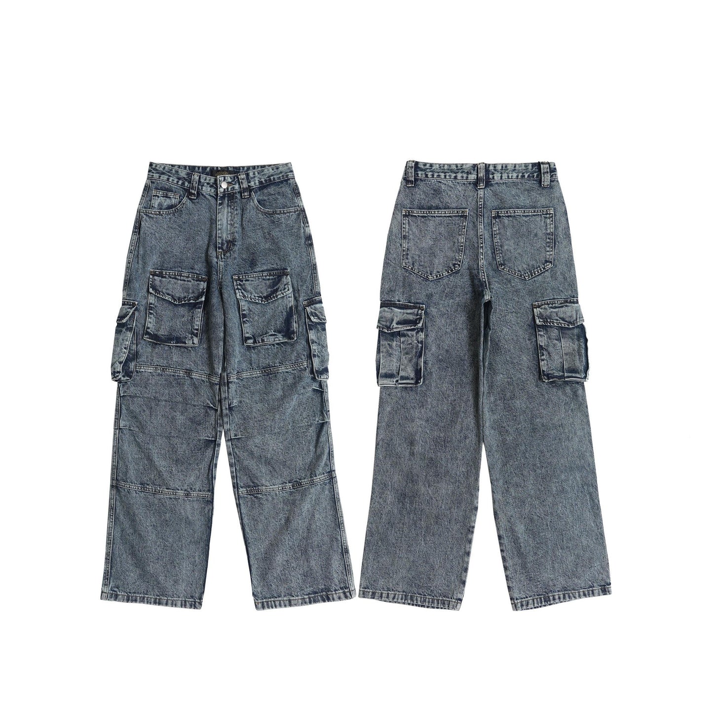 American Retro Washed And Worn Cargo Pocket Jeans