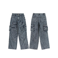 American Retro Washed And Worn Cargo Pocket Jeans