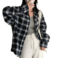 BF Style Loose Mid-length Shirt Plaid Long Sleeve Shirt