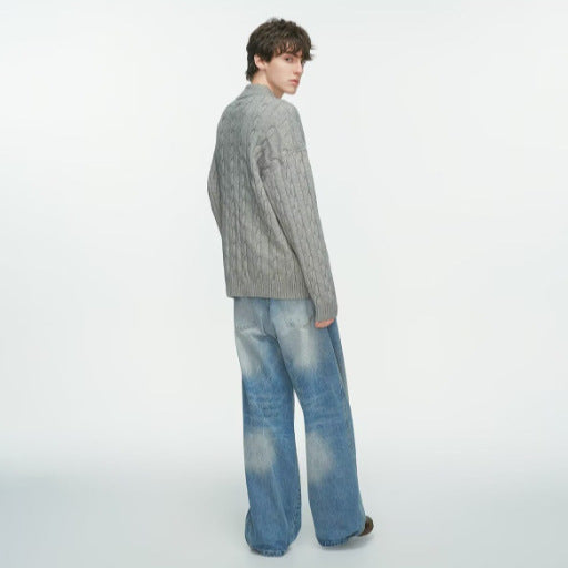 Mens Casual, Slightly High-neck Knit Sweater A Trendy Top