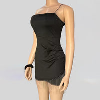 Women's Sexy Tassel Hem Bodycon Dress - Spaghetti Strap Mini Dress For Night Club
