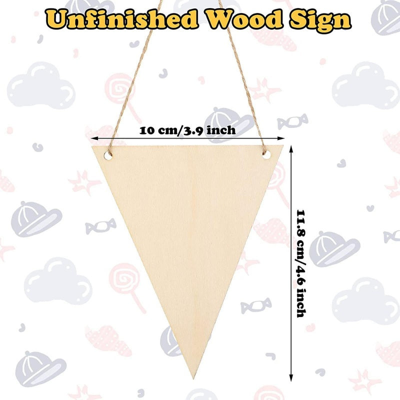 20pcs Wooden Triangular Flag Banners For Holiday Decoration Hanging