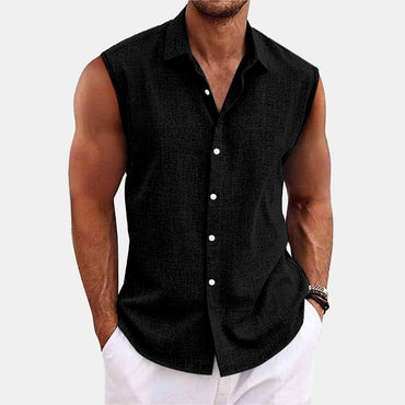 Lapel Beach Sleeveless Shirt