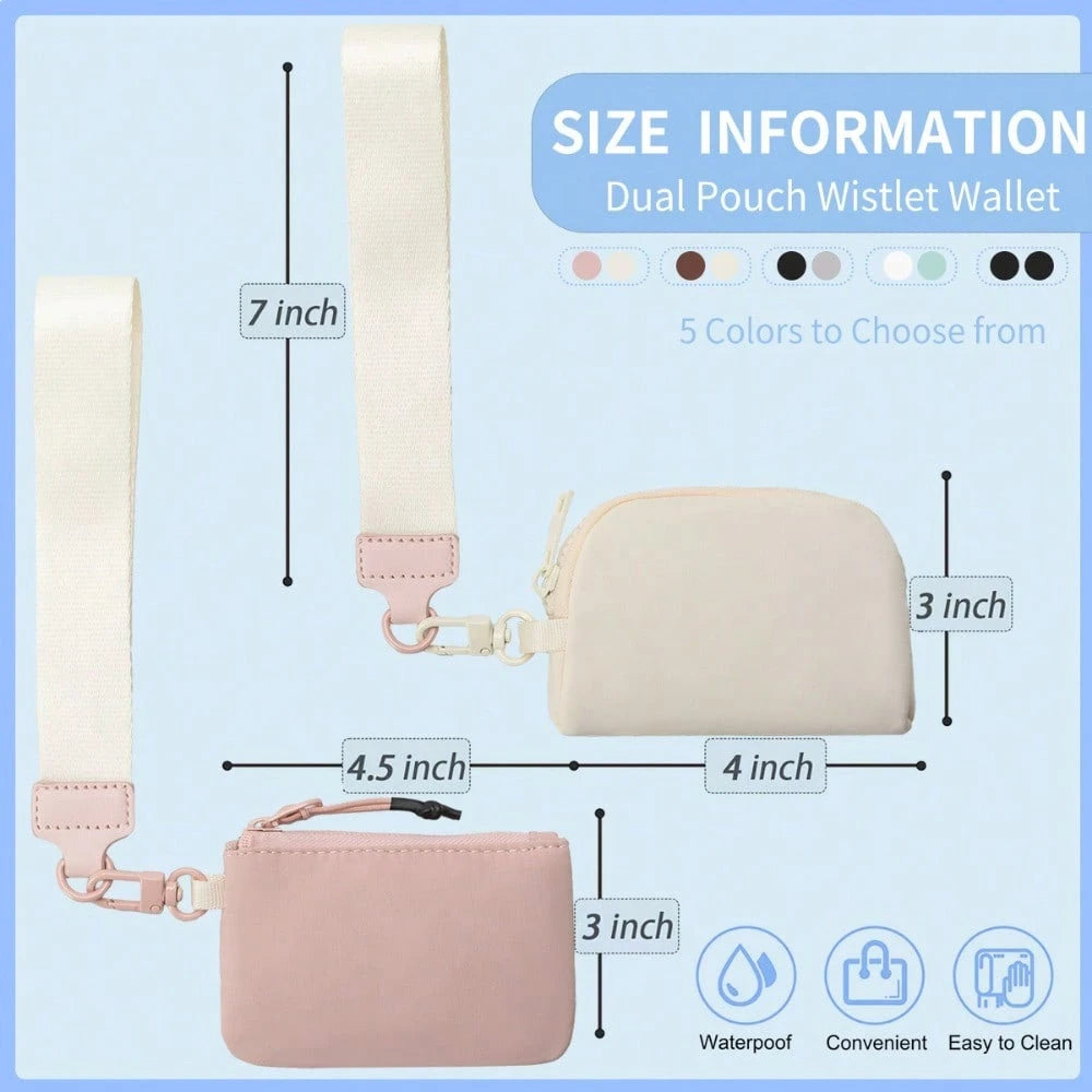 KeyChain Wallet Wristlet Wallets For Women Mini Zip Dual Pouch Wristlet